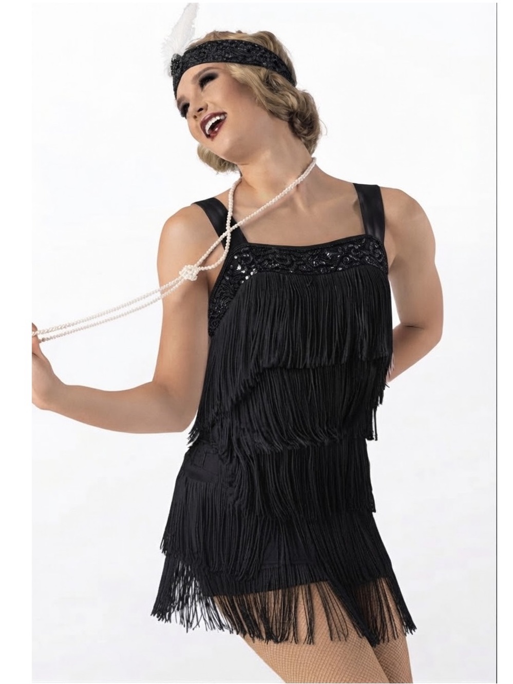 Weissman | Roaring 20’s Black Fringe Flapper Dress Feather Headband XLC